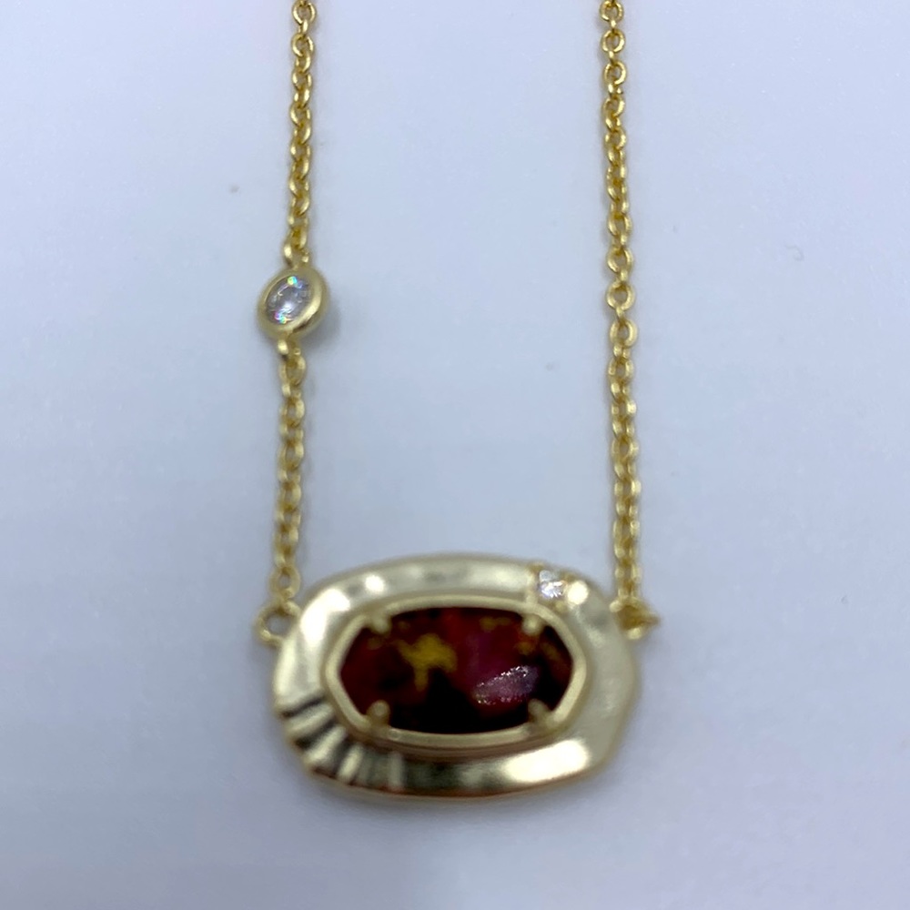 Kendra Scott Anna Necklace and Small Drop Earrings Set in Maroon Jade - Picture 6 of 11